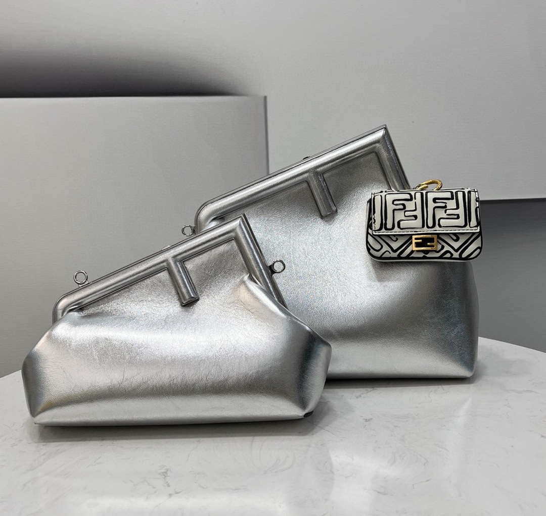 Fendi 8BP127 FENDI FIRST Medium Silver laminated leather bag