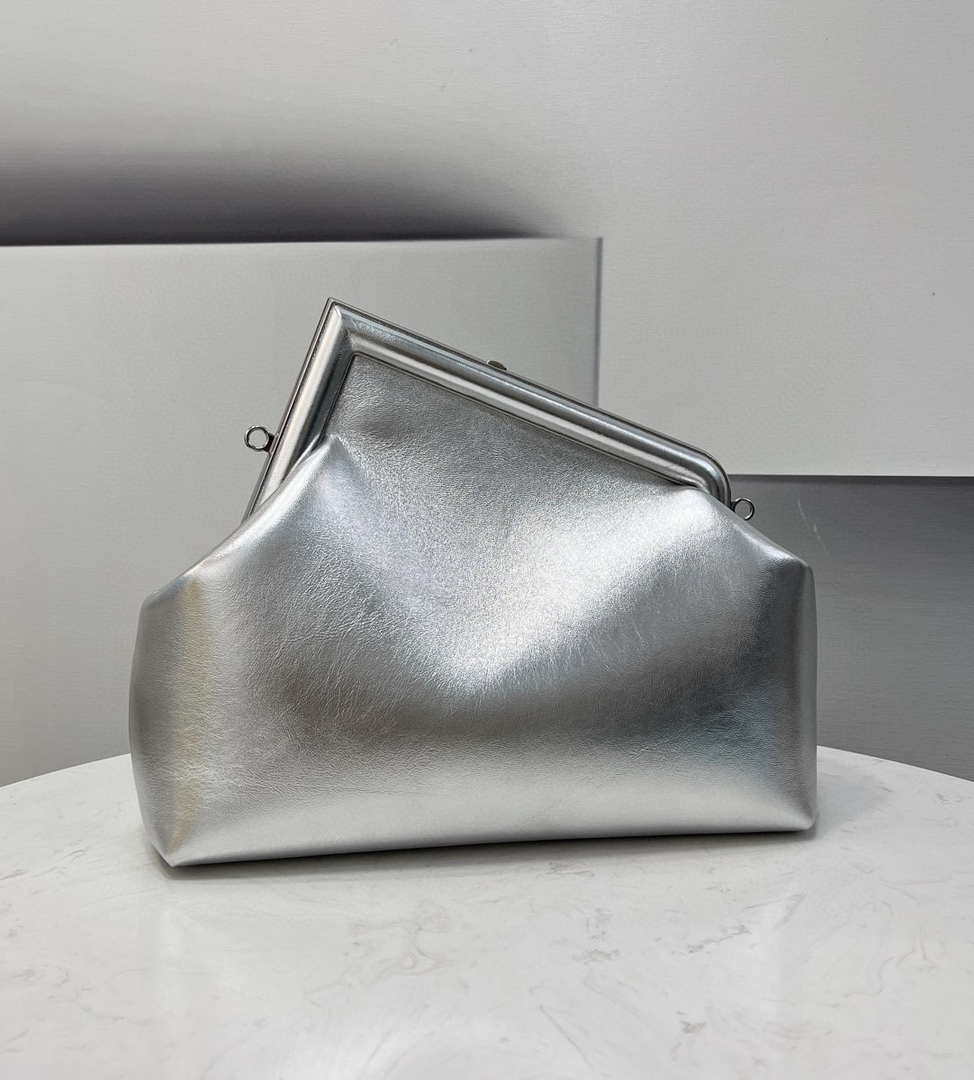Fendi 8BP127 FENDI FIRST Medium Silver laminated leather bag