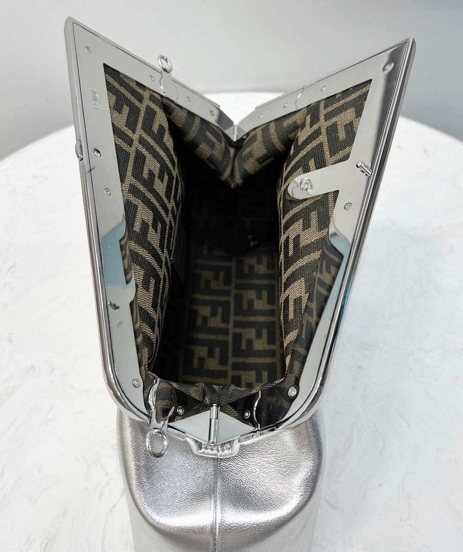 Fendi 8BP127 FENDI FIRST Medium Silver laminated leather bag - Default Title - View 9
