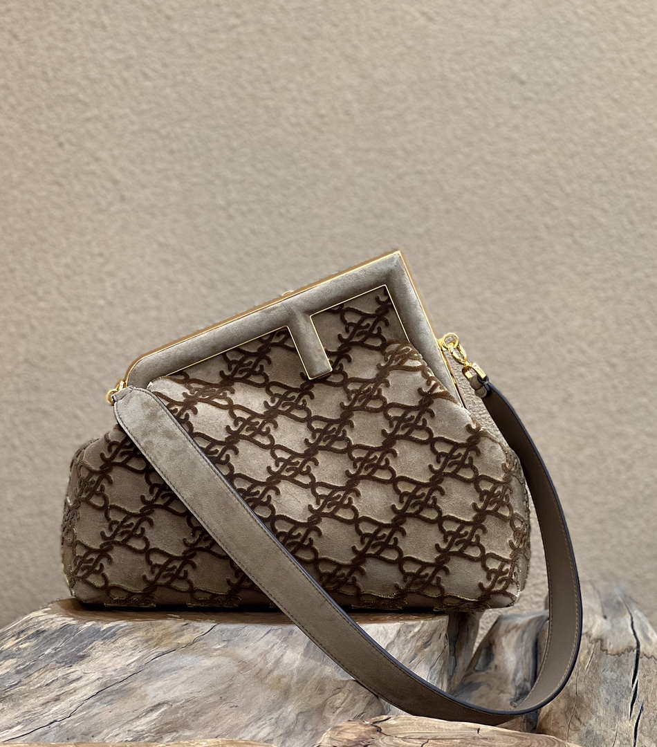 Fendi 8BP129 Fendi First Small Khaki suede bag - Default Title - View 2