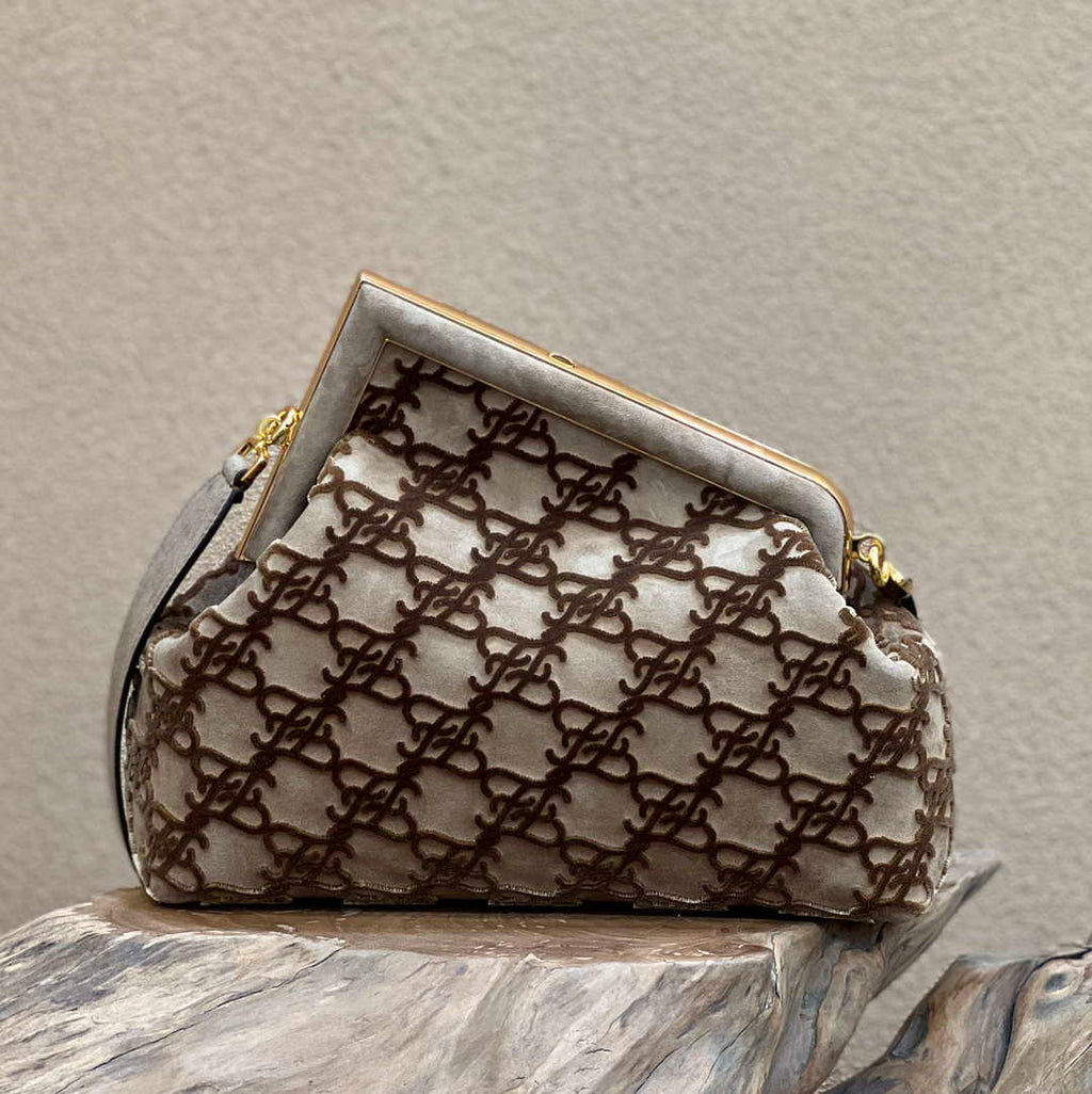 Fendi 8BP129 Fendi First Small Khaki suede bag