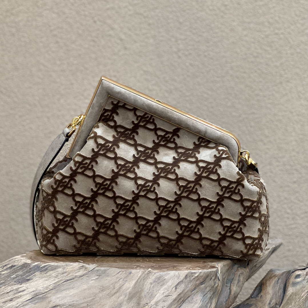 Fendi 8BP129 Fendi First Small Khaki suede bag