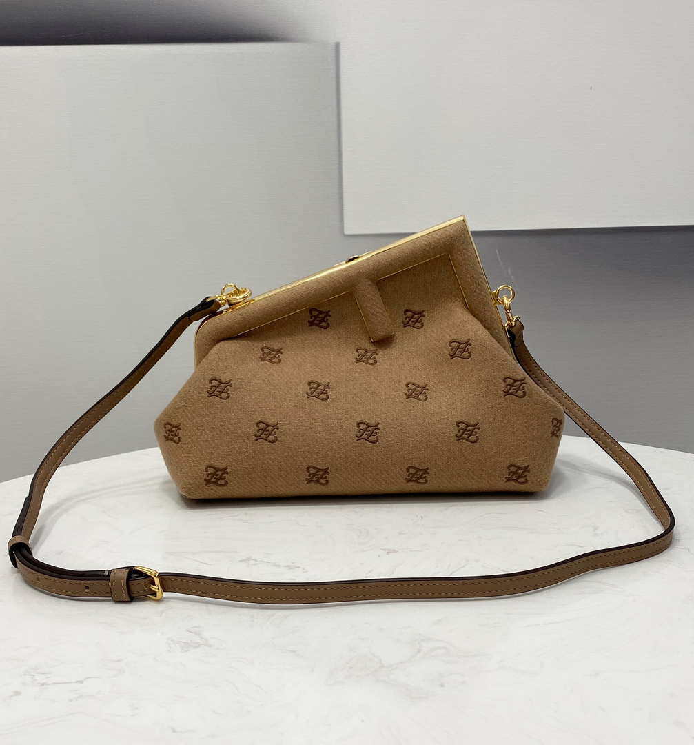Fendi 8BP129 Fendi First Small Beige flannel bag with embroidery - Default Title - View 1