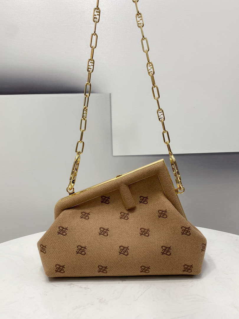 Fendi 8BP129 Fendi First Small Beige flannel bag with embroidery - Default Title - View 2