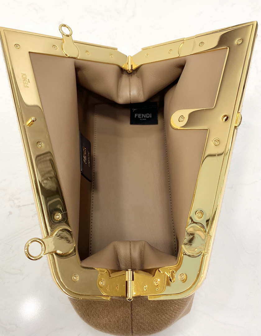 Fendi 8BP129 Fendi First Small Beige flannel bag with embroidery