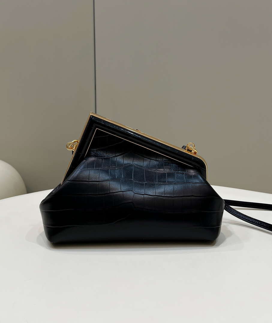 Fendi 8BP129 FENDI FIRST Small Black Crocodile leather bag