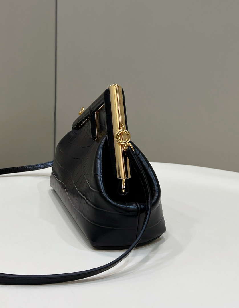 Fendi 8BP129 FENDI FIRST Small Black Crocodile leather bag