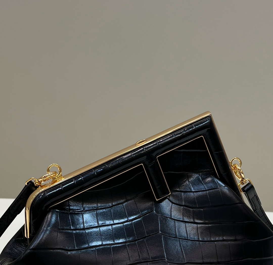 Fendi 8BP129 FENDI FIRST Small Black Crocodile leather bag
