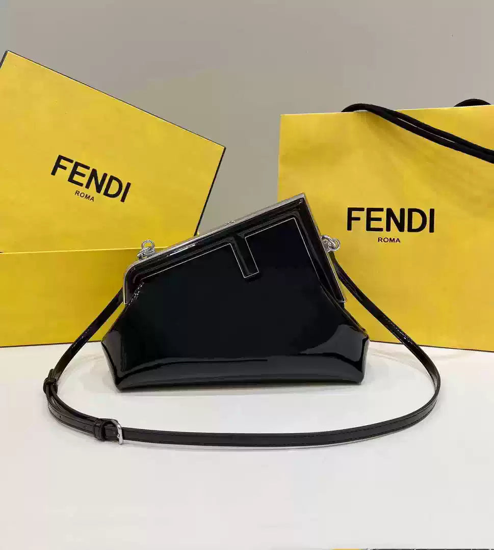 Fendi 8BP129 Fendi First Small Black patent leather bag - Default Title - View 1