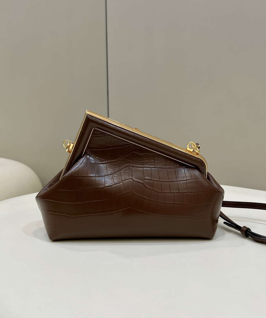 Fendi 8BP129 FENDI FIRST Small Brown Crocodile leather bag