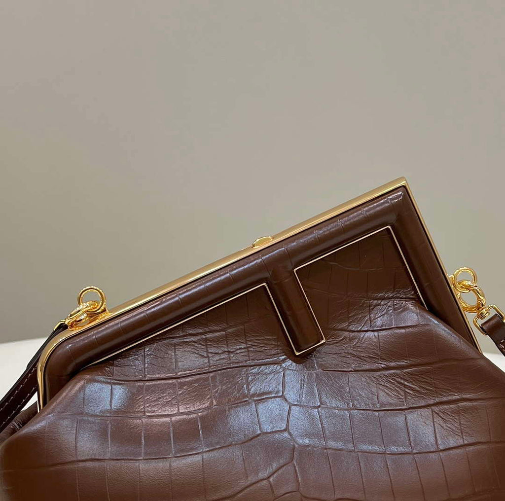 Fendi 8BP129 FENDI FIRST Small Brown Crocodile leather bag