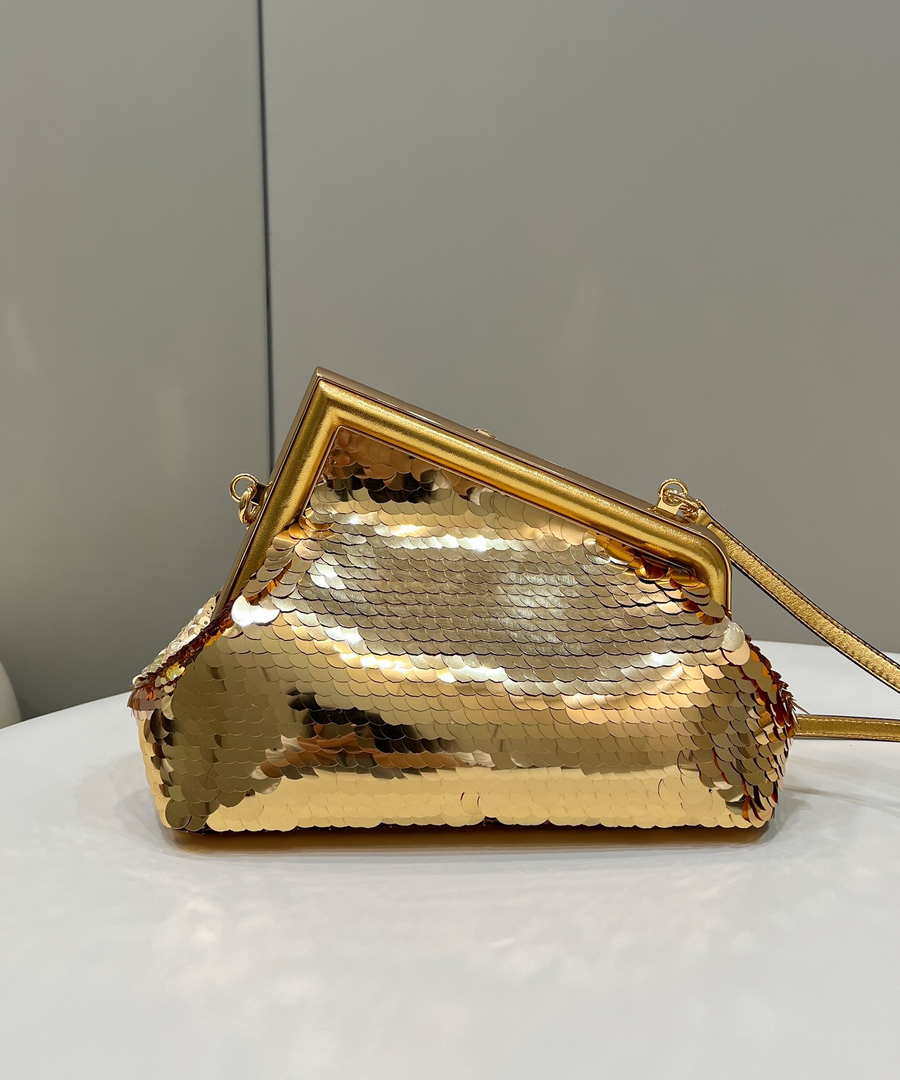 Fendi 8BP129 Fendi First Small Gold-colored leather and sequinned bag 80066