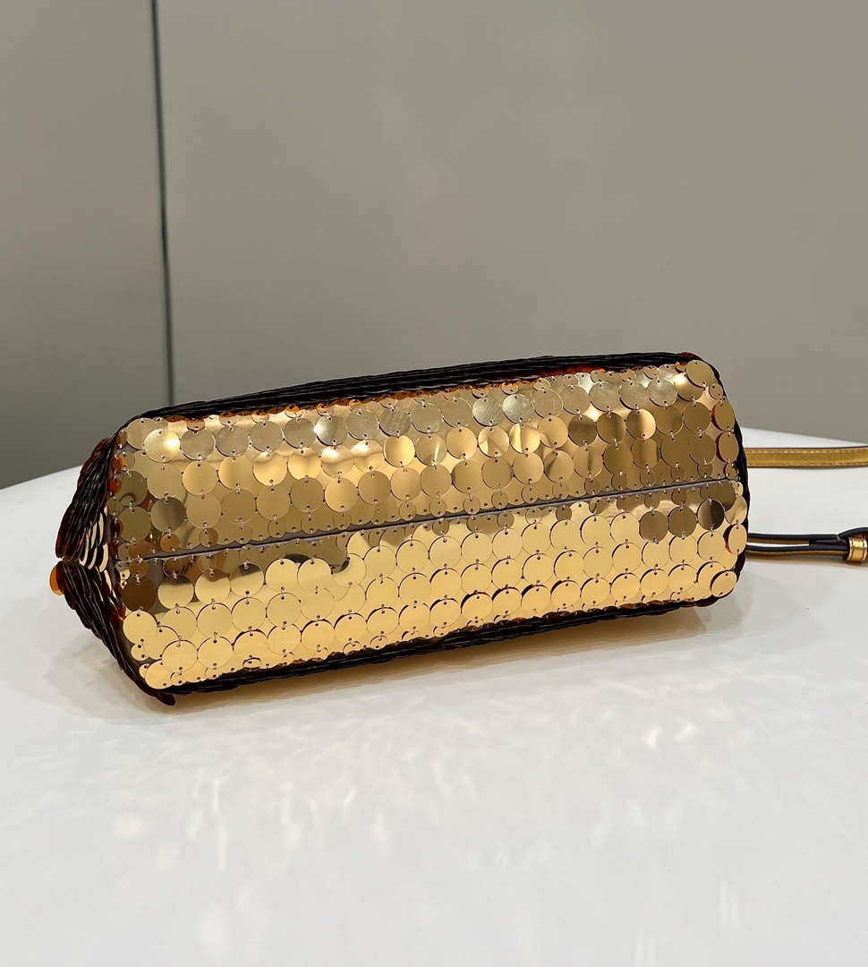 Fendi 8BP129 Fendi First Small Gold-colored leather and sequinned bag 80066