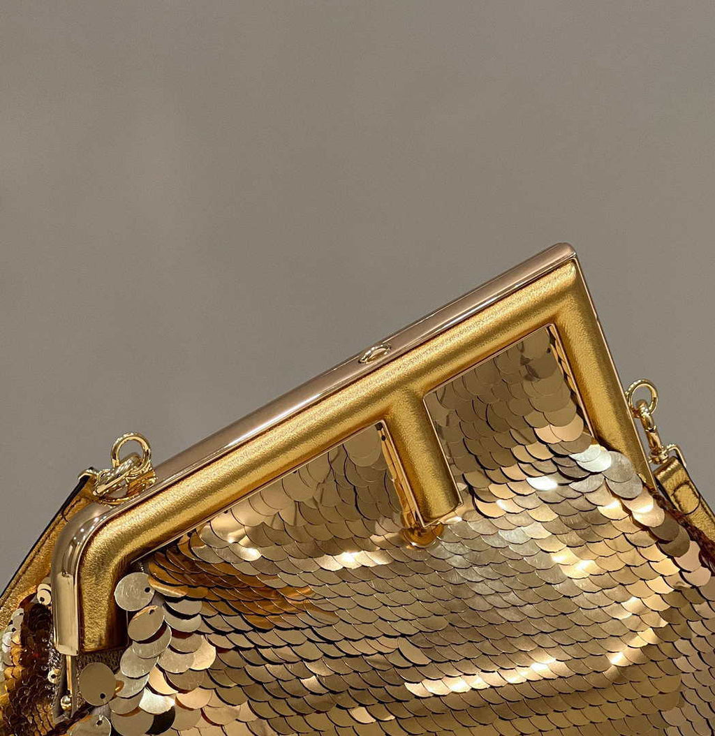 Fendi 8BP129 Fendi First Small Gold sequinned bag 80018M