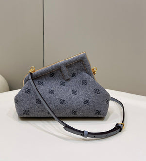 Fendi 8BP129 Fendi First Small Gray flannel bag with embroidery - Default Title - View 1