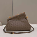 Fendi 8BP129 FENDI FIRST Small Light Brown Ostrich leather bag - Default Title - View 1
