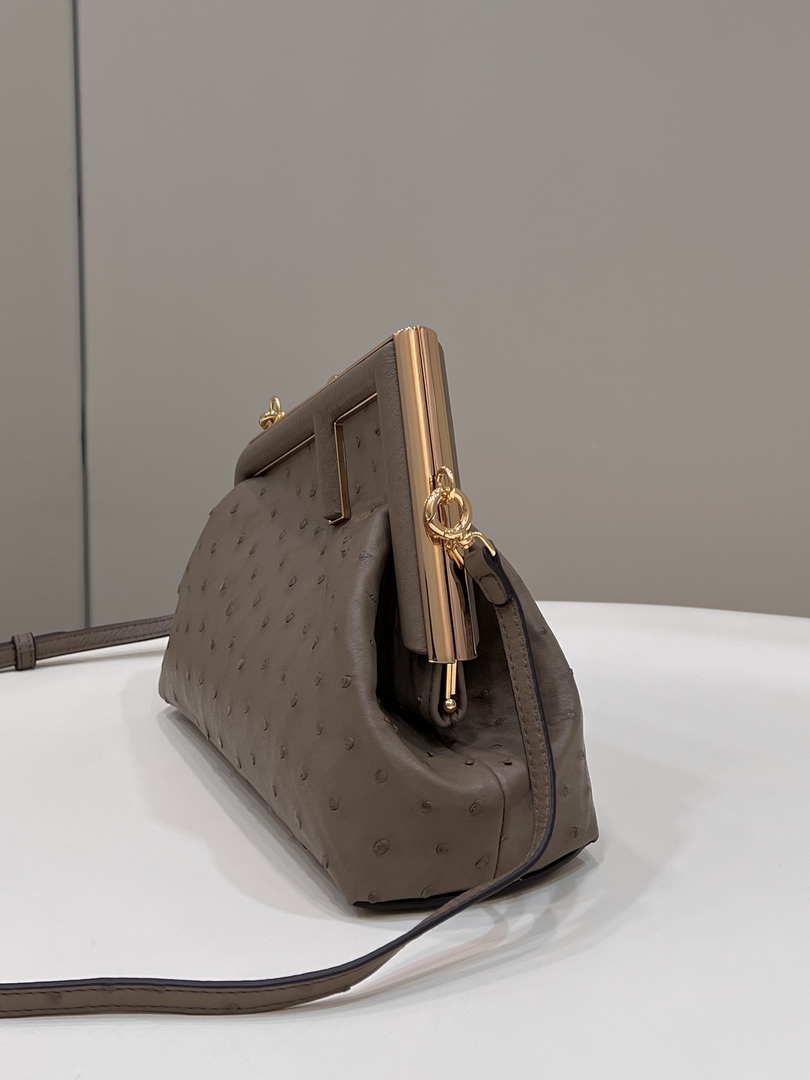 Fendi 8BP129 FENDI FIRST Small Light Brown Ostrich leather bag