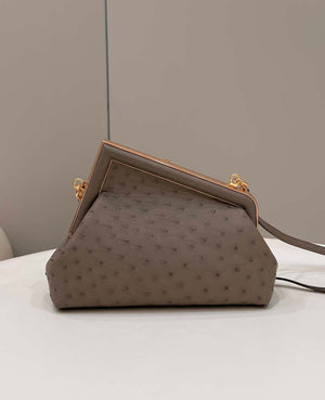 Fendi 8BP129 FENDI FIRST Small Light Brown Ostrich leather bag - Default Title - View 3