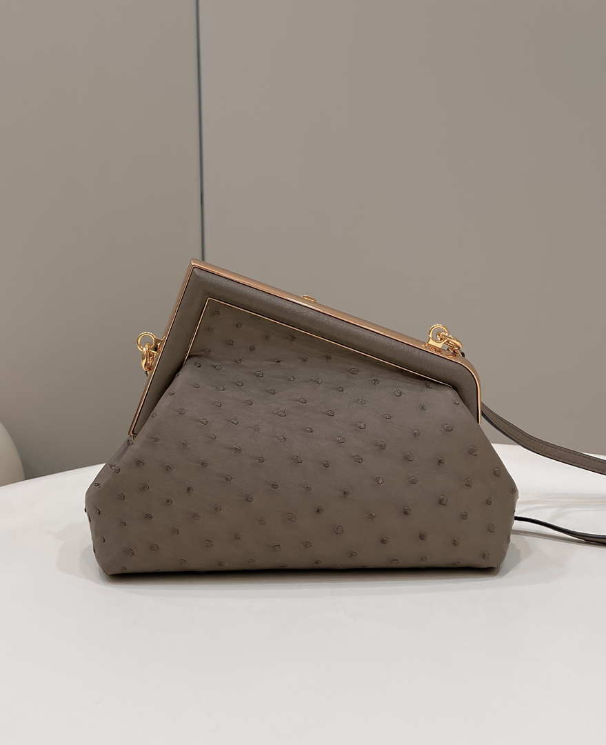 Fendi 8BP129 FENDI FIRST Small Light Brown Ostrich leather bag