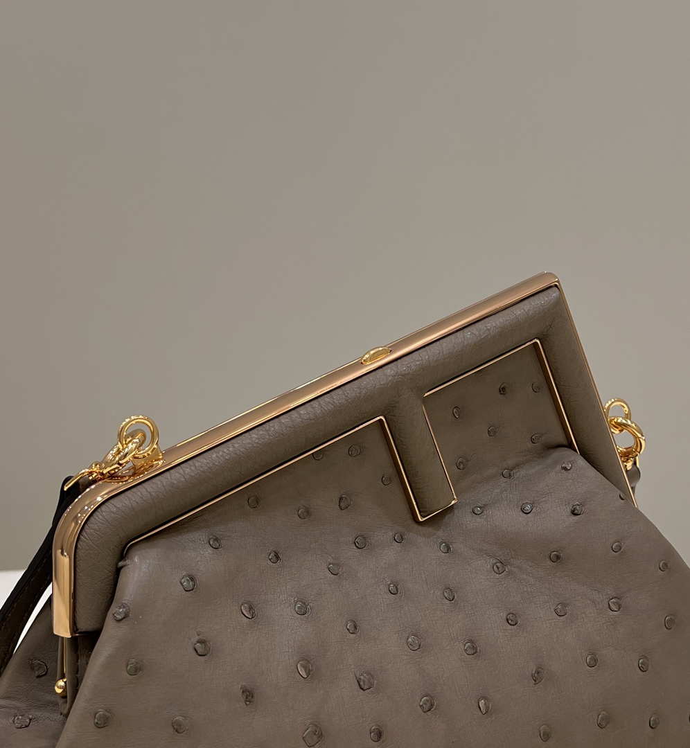 Fendi 8BP129 FENDI FIRST Small Light Brown Ostrich leather bag