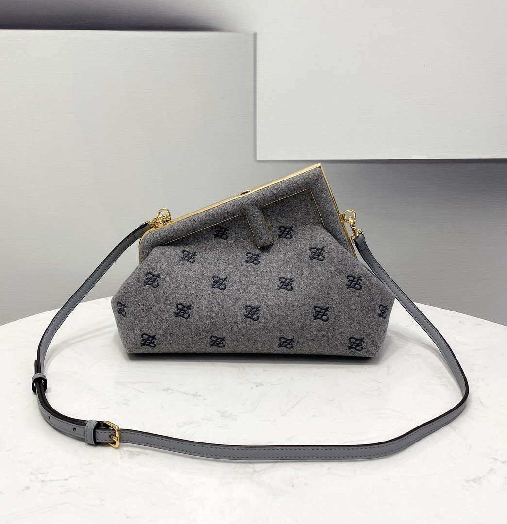 Fendi 8BP129 Fendi First Small Ligth Gray flannel bag with embroidery - Default Title - View 1
