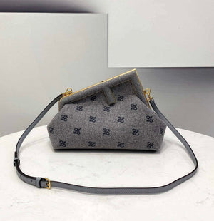 Fendi 8BP129 Fendi First Small Ligth Gray flannel bag with embroidery - Default Title - View 1