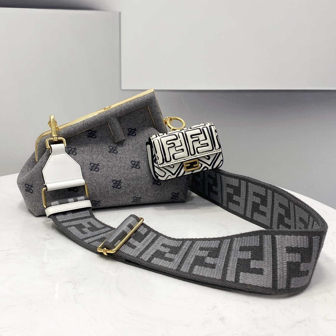 Fendi 8BP129 Fendi First Small Ligth Gray flannel bag with embroidery - Default Title - View 2