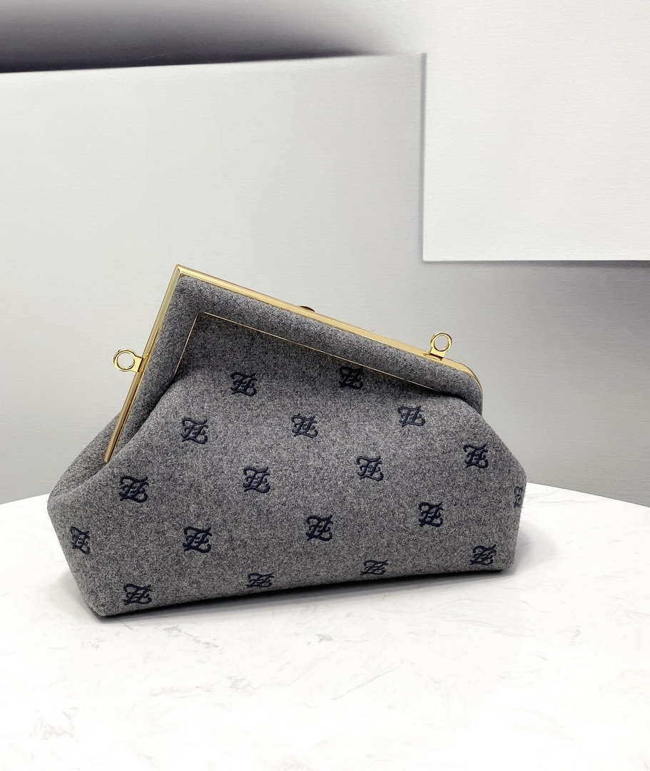 Fendi 8BP129 Fendi First Small Ligth Gray flannel bag with embroidery