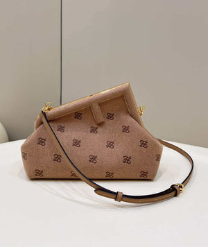 Fendi 8BP129 Fendi First Small Ligth Pink flannel bag with embroidery - Default Title - View 1