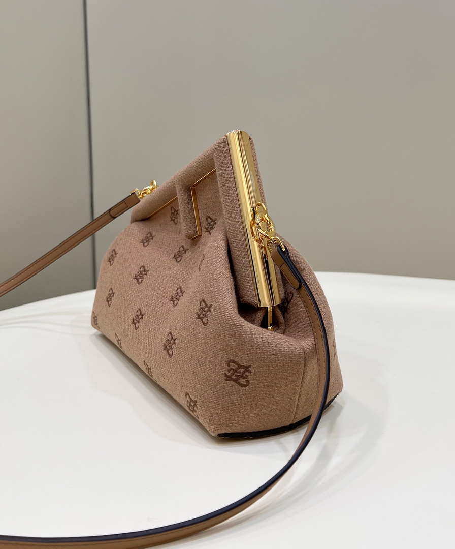Fendi 8BP129 Fendi First Small Ligth Pink flannel bag with embroidery - Default Title - View 3
