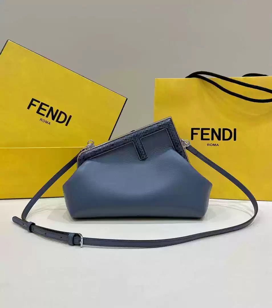 Fendi 8BP129 Fendi First Small Navy blue woven leather bag - Default Title - View 1