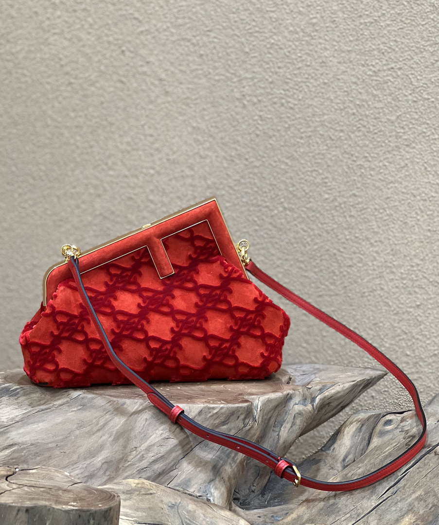 Fendi 8BP129 Fendi First Small Red suede bag - Default Title - View 1