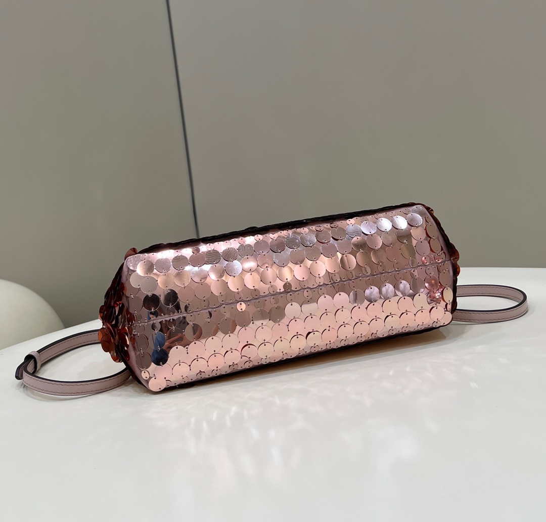 Fendi 8BP129 Fendi First Small Rose Red Gold-colored leather and sequinned bag 80066