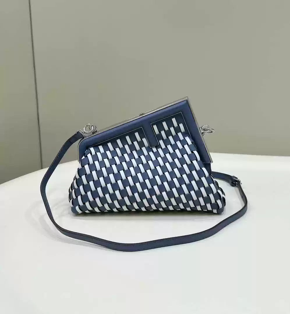 Fendi 8BP129 Fendi First Small White and blue woven leather bag