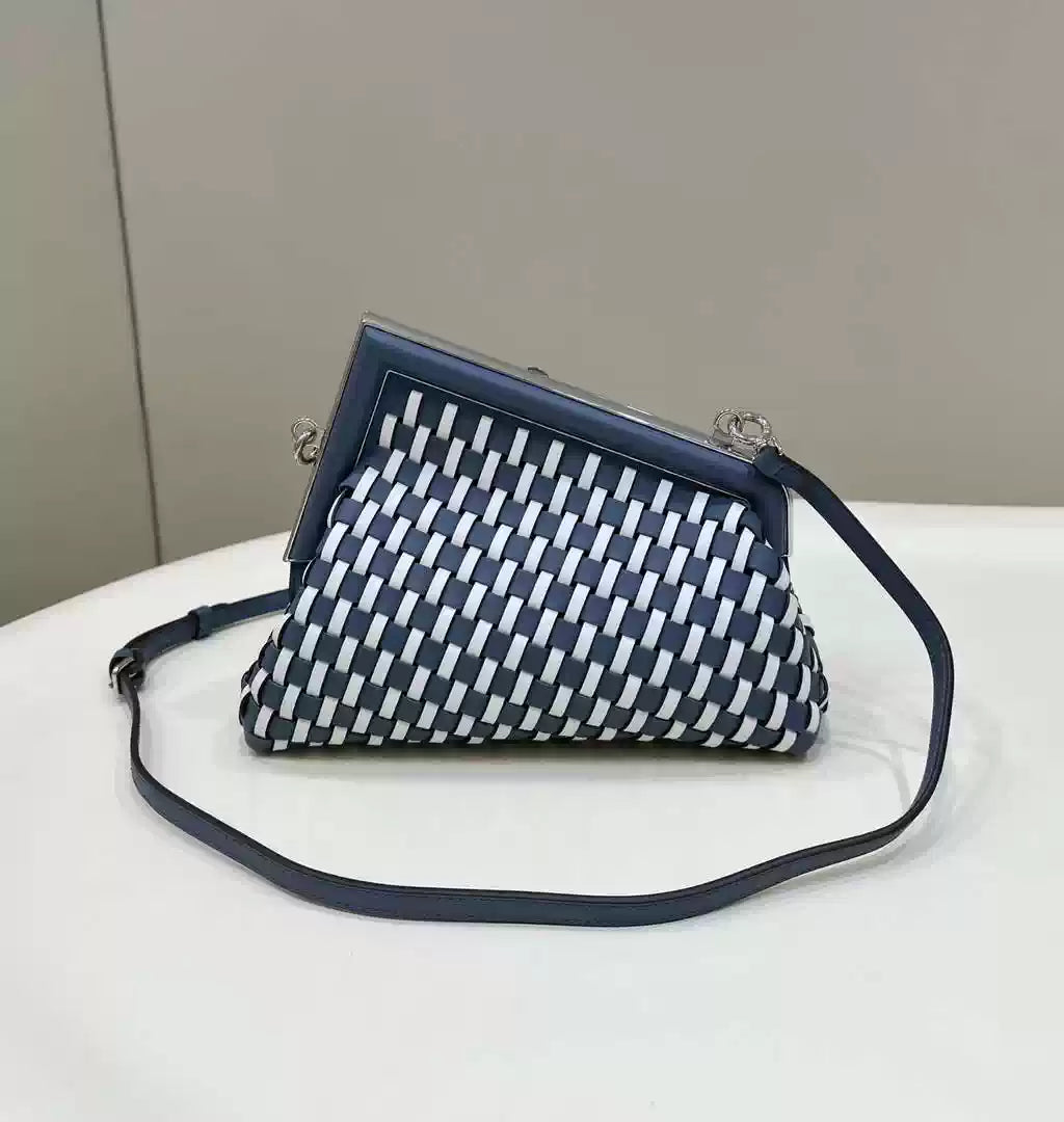 Fendi 8BP129 Fendi First Small White and blue woven leather bag