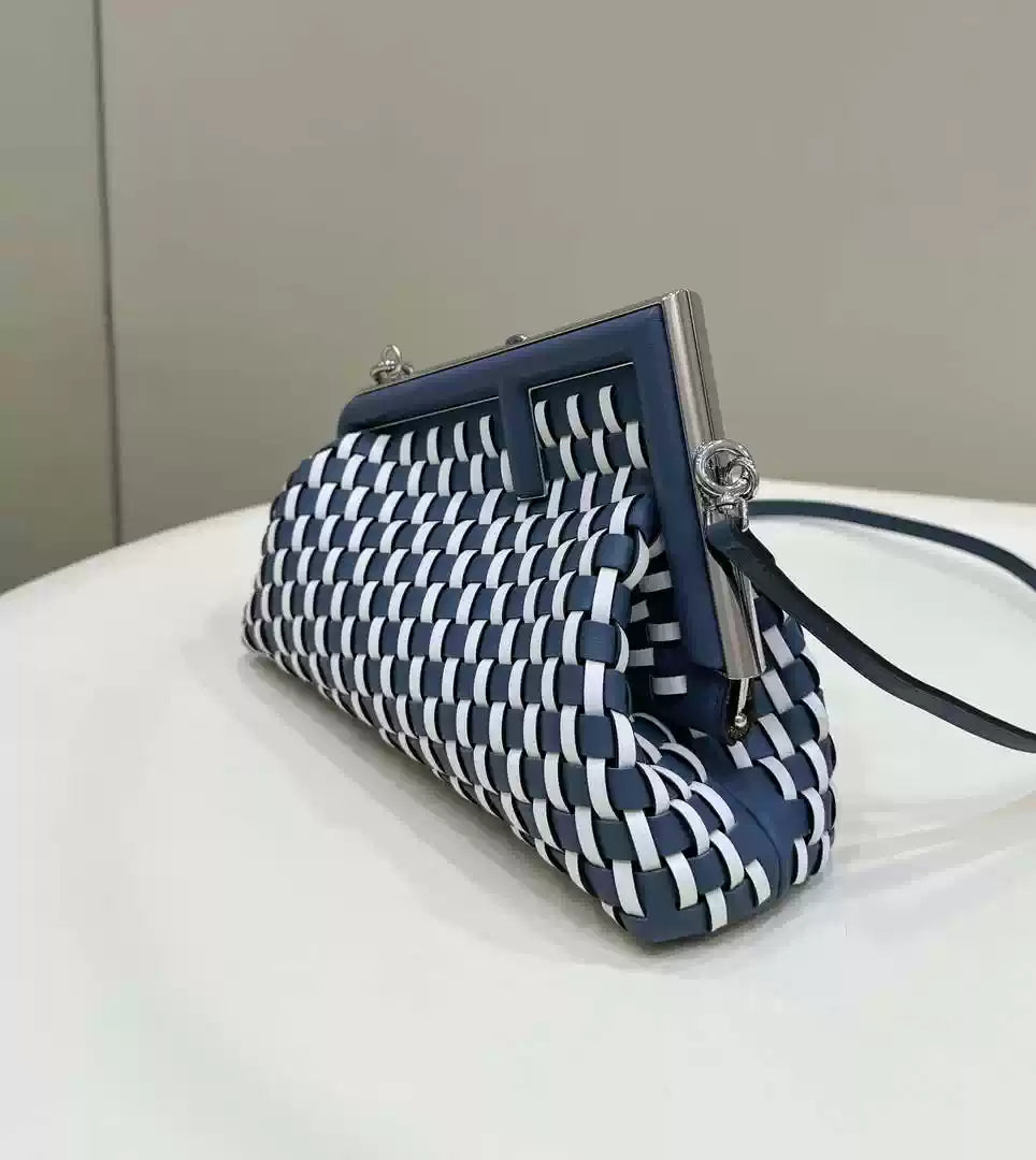 Fendi 8BP129 Fendi First Small White and blue woven leather bag - Default Title - View 3
