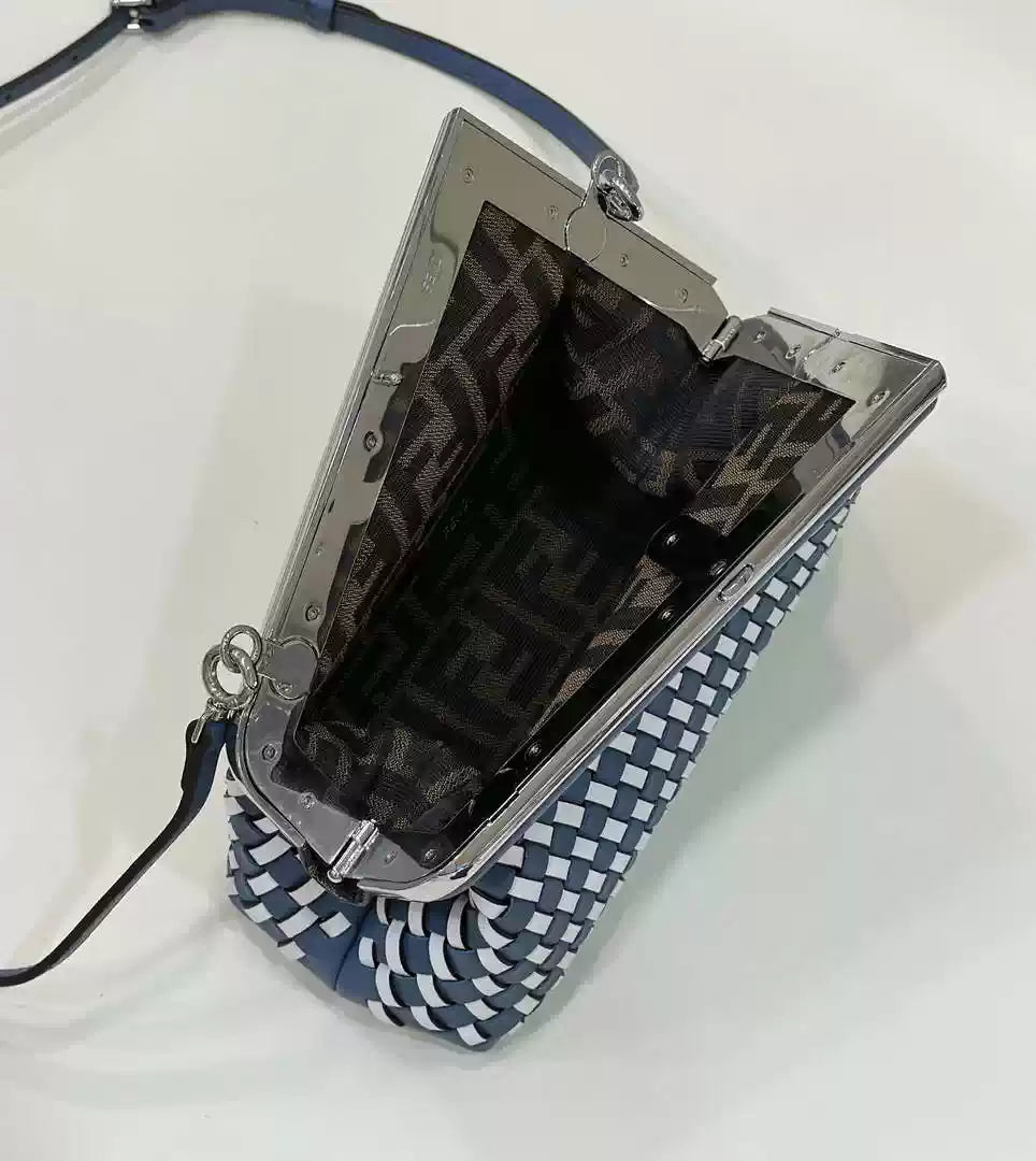 Fendi 8BP129 Fendi First Small White and blue woven leather bag