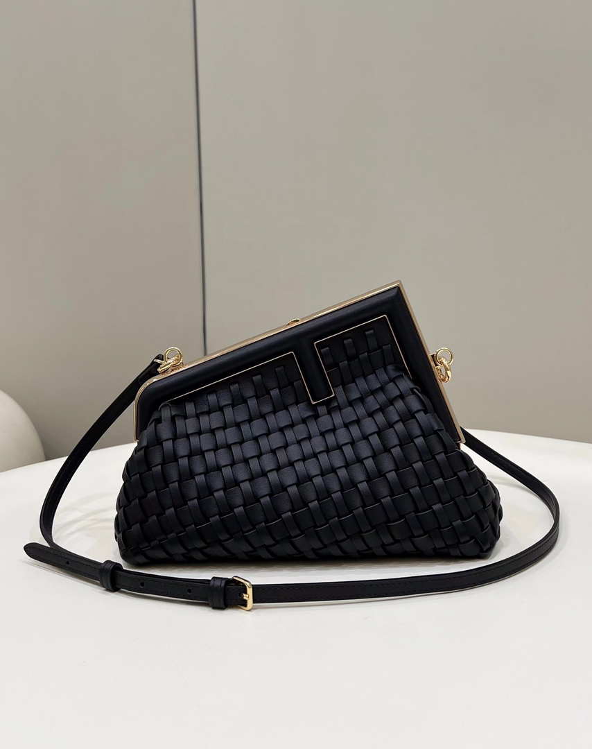 Fendi 8BP129 First Small Black braided leather bag 80103 - Default Title - View 1