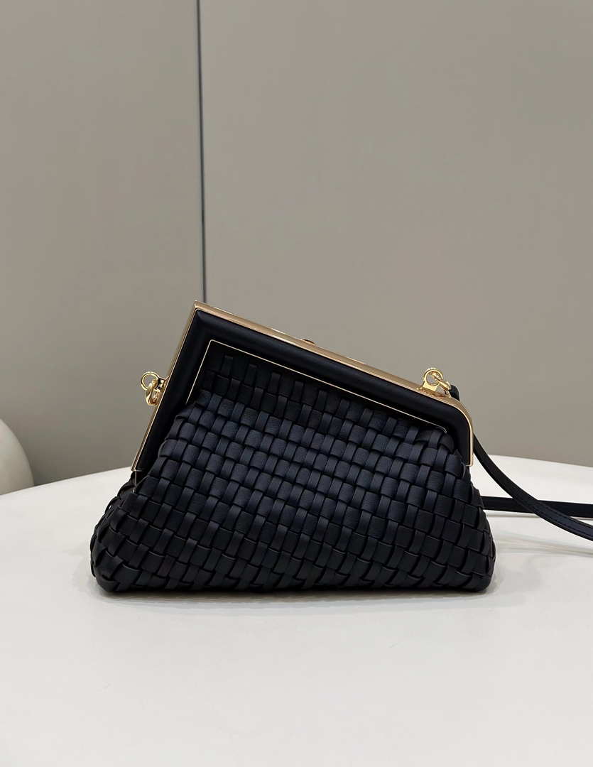 Fendi 8BP129 First Small Black braided leather bag 80103 - Default Title - View 2