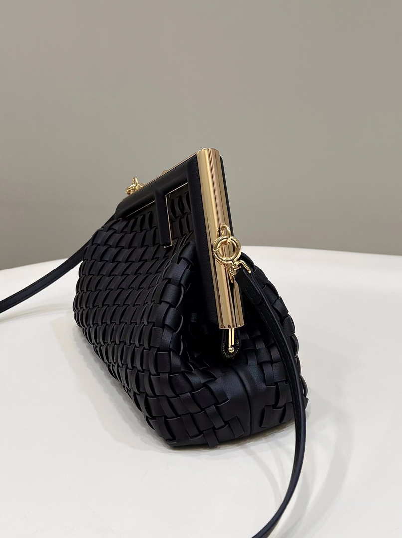 Fendi 8BP129 First Small Black braided leather bag 80103