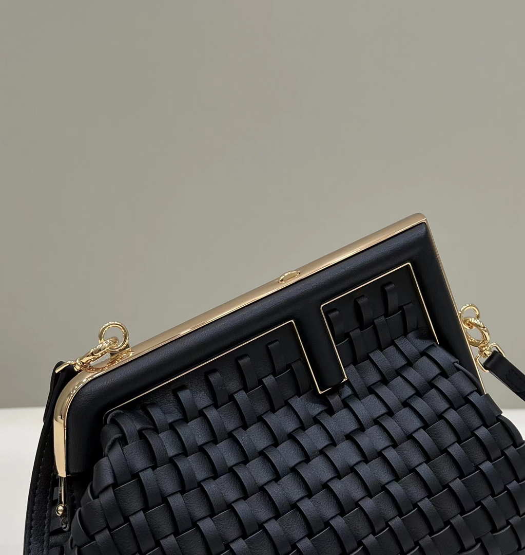 Fendi 8BP129 First Small Black braided leather bag 80103