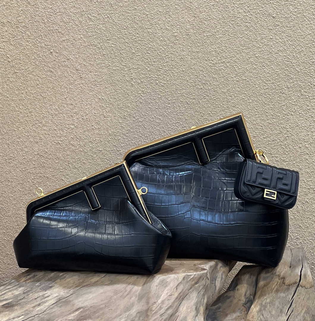 Fendi 8BP129 First Small Crocodile leather bag 80018M Black - Default Title - View 1