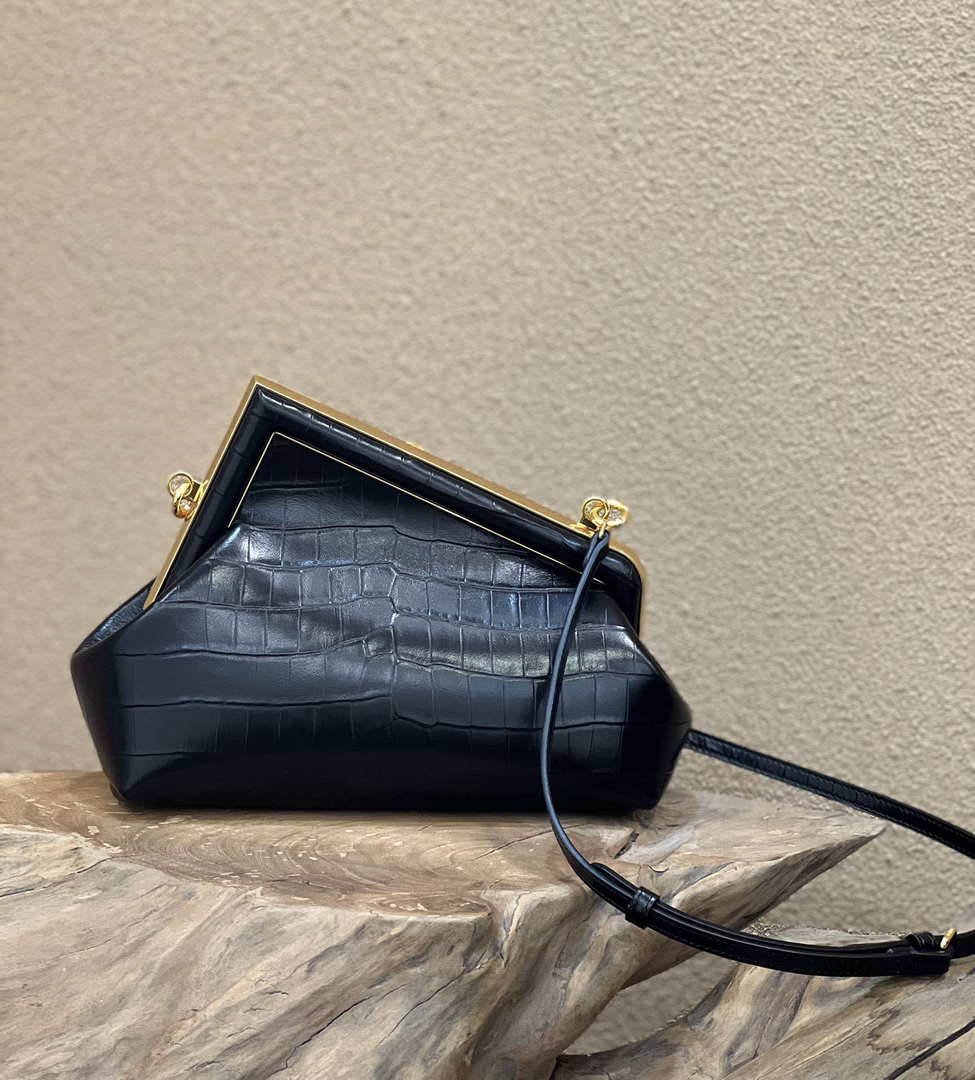 Fendi 8BP129 First Small Crocodile leather bag 80018M Black - Default Title - View 3