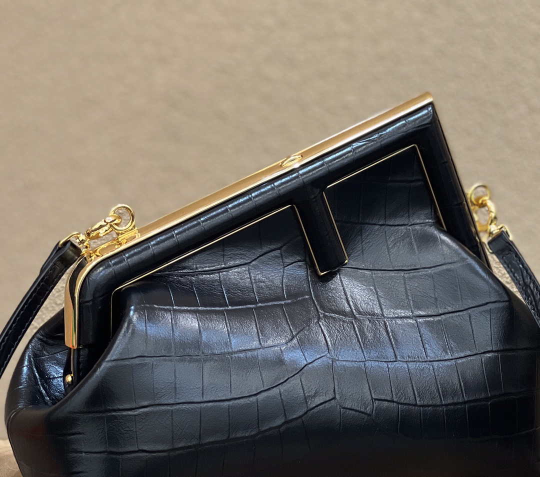 Fendi 8BP129 First Small Crocodile leather bag 80018M Black - Default Title - View 5