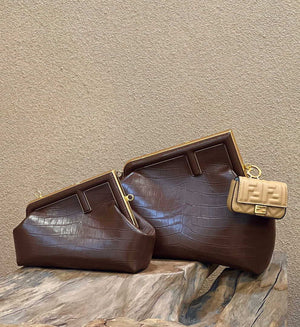 Fendi 8BP129 First Small Crocodile leather bag Dark Brown 80018M - Default Title - View 1