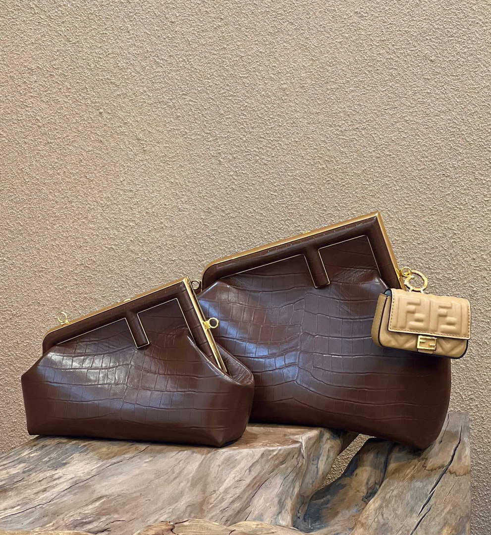 Fendi 8BP129 First Small Crocodile leather bag Dark Brown 80018M - Default Title - View 1
