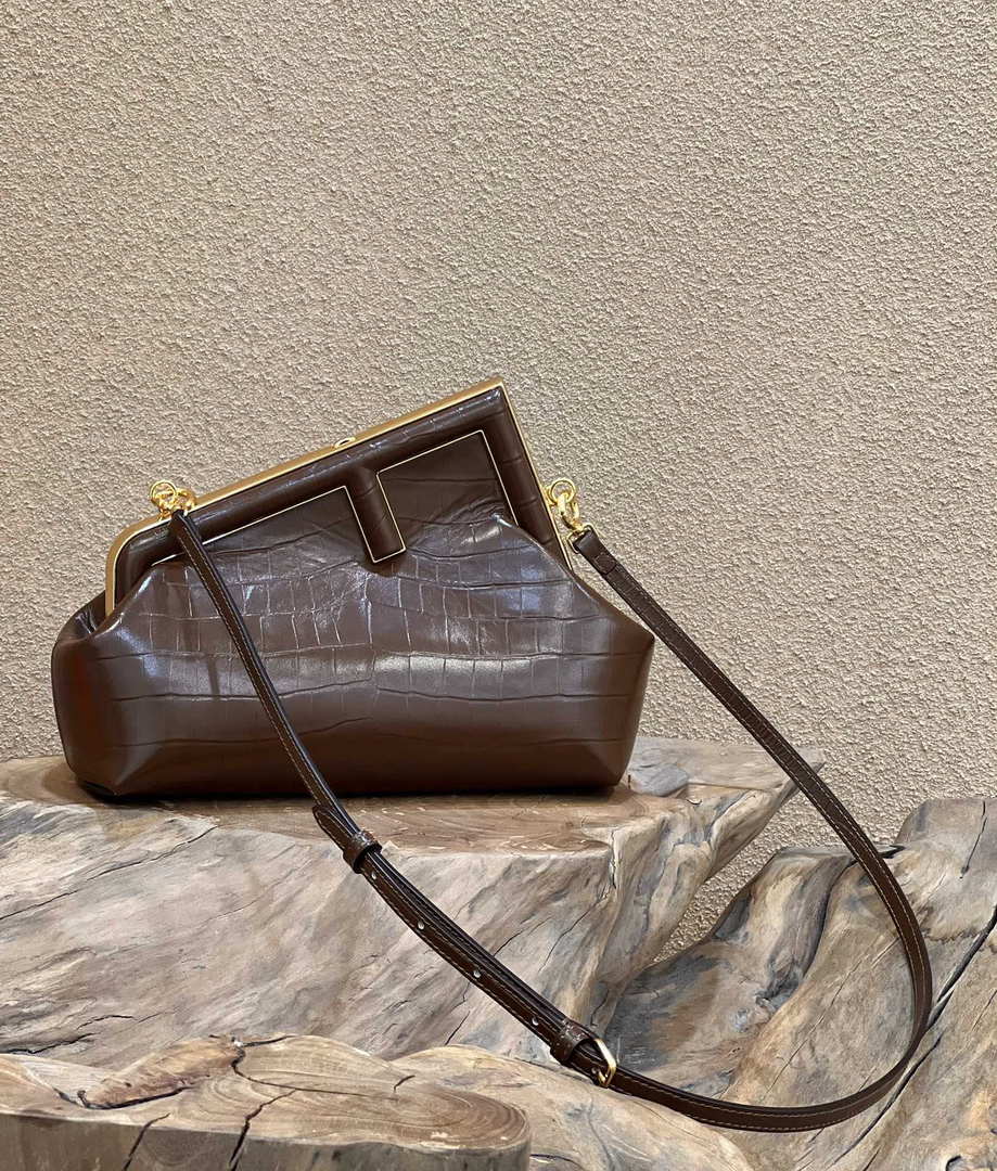 Fendi 8BP129 First Small Crocodile leather bag Dark Brown 80018M