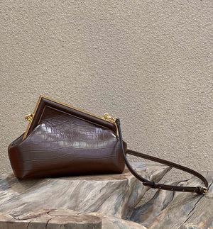 Fendi 8BP129 First Small Crocodile leather bag Dark Brown 80018M - Default Title - View 3