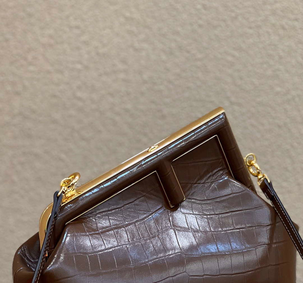 Fendi 8BP129 First Small Crocodile leather bag Dark Brown 80018M