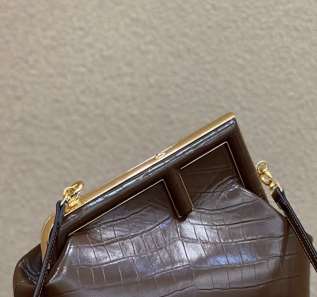 Fendi 8BP129 First Small Crocodile leather bag Dark Brown 80018M